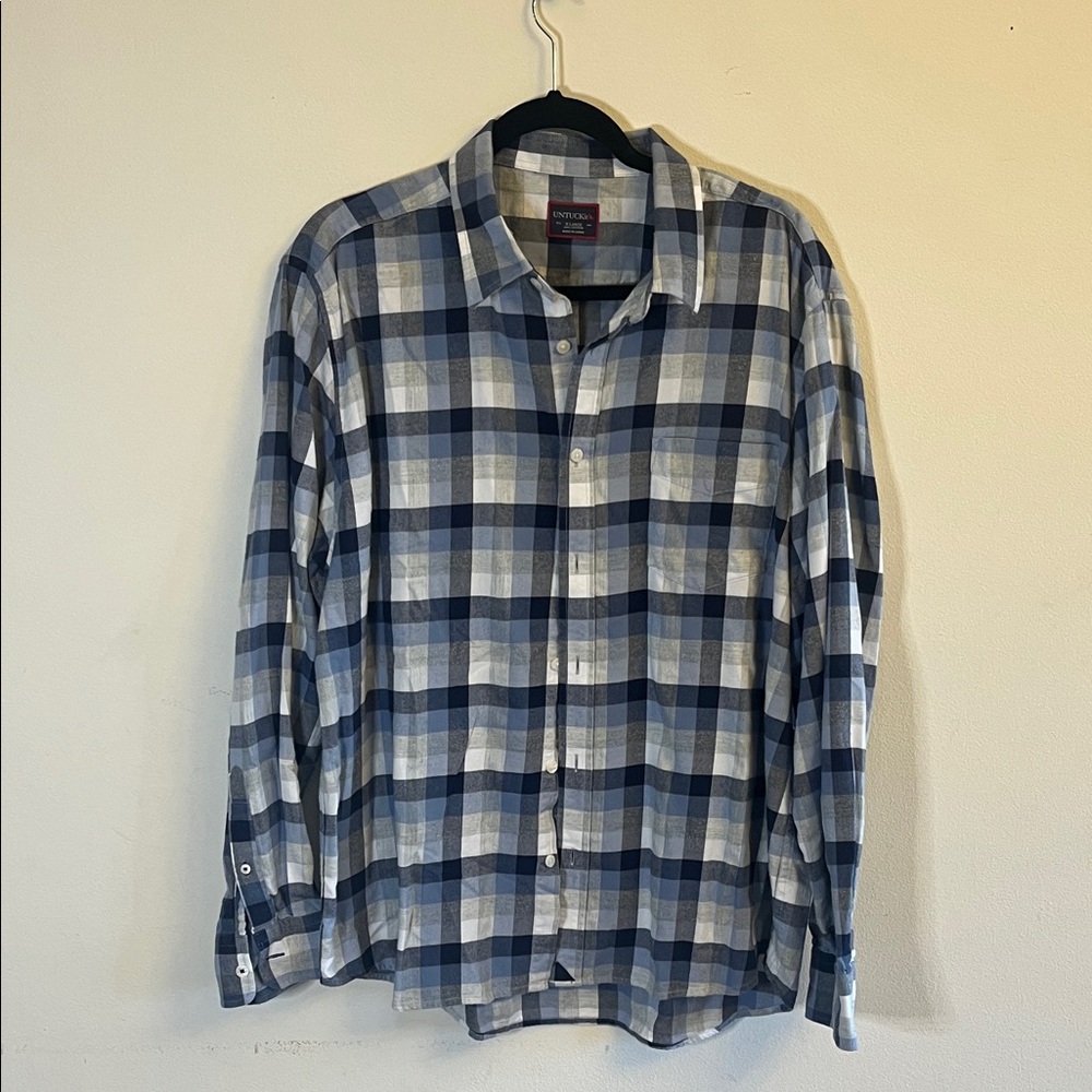 UNTUCKit Navy and White Checkered Flannel Shirt
